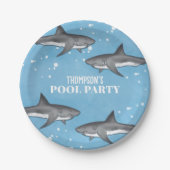 Eenvoudige whimsical Pool Party Sharks Blue Ocean Papieren Bordje (Voorkant)