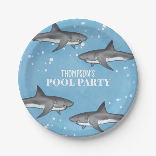 Eenvoudige whimsical Pool Party Sharks Blue Ocean Papieren Bordje (Voorkant)