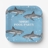 Eenvoudige whimsical Pool Party Sharks Blue Ocean Papieren Bordje (Voorkant)