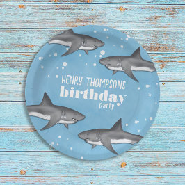Eenvoudige whimsical Pool Party Sharks Blue Ocean Papieren Bordje