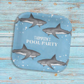 Eenvoudige whimsical Pool Party Sharks Blue Ocean Papieren Bordje
