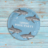 Eenvoudige whimsical Pool Party Sharks Blue Ocean Papieren Bordje
