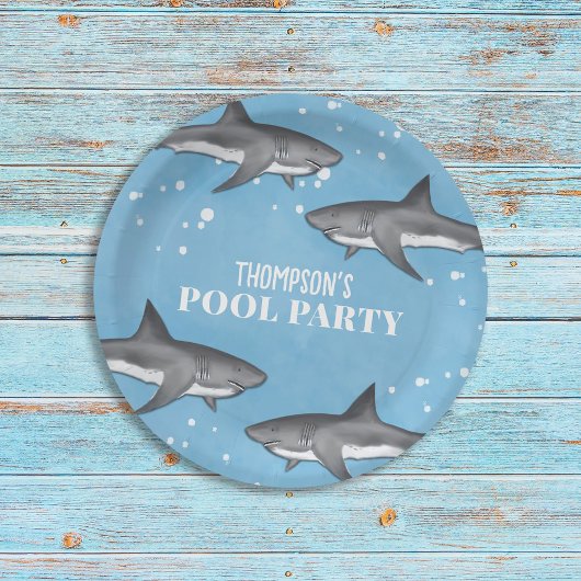 Eenvoudige whimsical Pool Party Sharks Blue Ocean Papieren Bordje