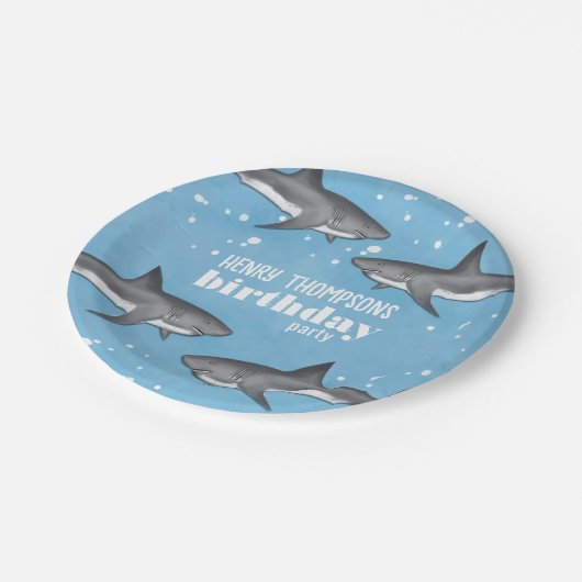 Eenvoudige whimsical Pool Party Sharks Blue Ocean Papieren Bordje (Gekanteld)