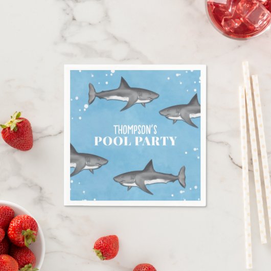 Eenvoudige whimsical Pool Party Sharks Blue Ocean Servet (Insitu)
