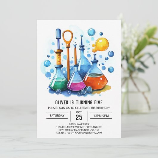 Eenvoudige Whimsy Flask Experiment Wetenschapper V Kaart (Staand voorkant)