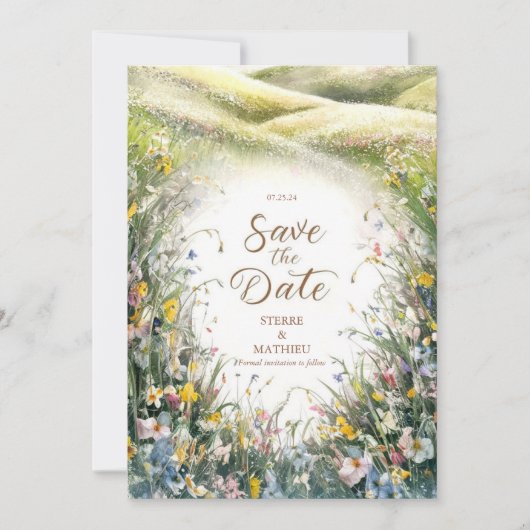 Eenvoudige Whimsy Wildflower bruiloft Save The Date (Voorkant)