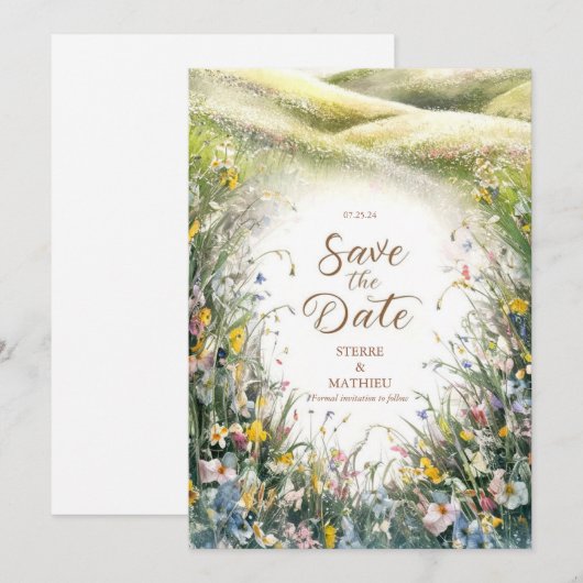 Eenvoudige Whimsy Wildflower bruiloft Save The Date (Voorkant / Achterkant)