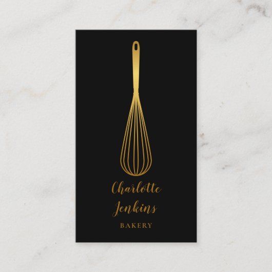 Eenvoudige Whisk Bakkerij Banketbakkerij Zwart Gou Visitekaartje (Voorkant)