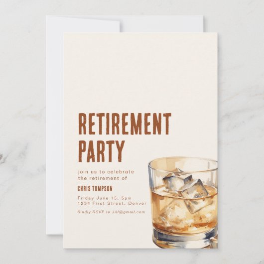 Eenvoudige Whisky Pensioenfeest Uitnodiging (Voorkant)