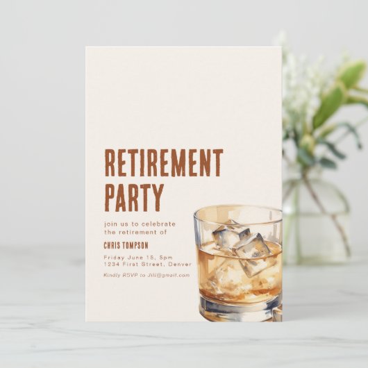 Eenvoudige Whisky Pensioenfeest Uitnodiging (Staand voorkant)