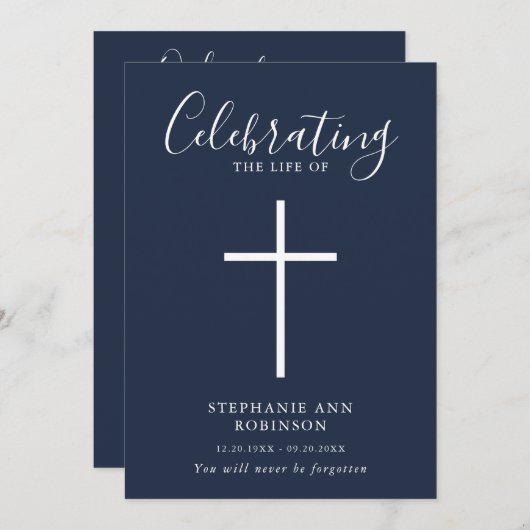 Eenvoudige White Cross Blue Memorial Orde van Serv Programmakaart (Voorkant / Achterkant)