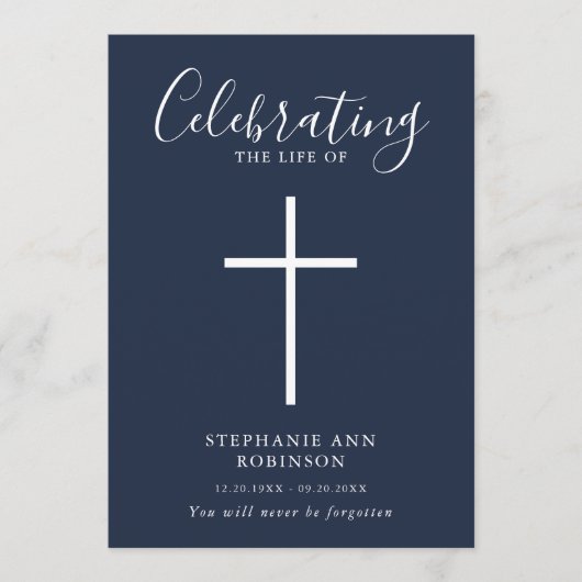 Eenvoudige White Cross Blue Memorial Orde van Serv Programmakaart (Voorkant)