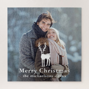 Eenvoudige White Deer Overlay Kerstfeestdag Foto Legpuzzel