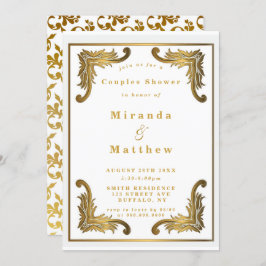 Eenvoudige White Gold Ornament Couples Shower Invi