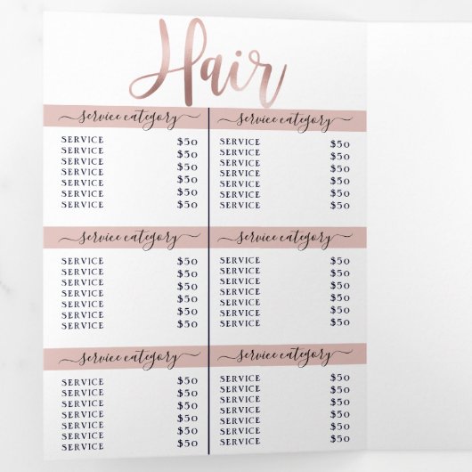 Eenvoudige White Rose Gold Logo Salon Spa prijslij Drieluik Uitnodiging (Binnenzijde eerst)