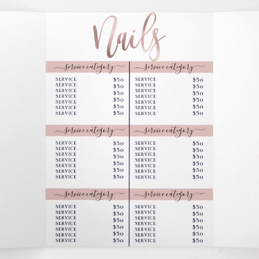 Eenvoudige White Rose Gold Logo Salon Spa prijslij Drieluik Uitnodiging (Binnenkant midden)