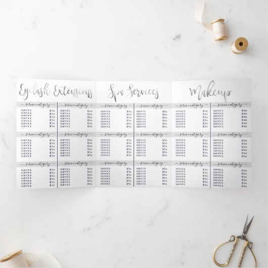 Eenvoudige White Silver Salon Spa Logo prijslijst Drieluik Uitnodiging (Binnen)