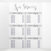 Eenvoudige White Silver Salon Spa Logo prijslijst Drieluik Uitnodiging (Binnenkant midden)