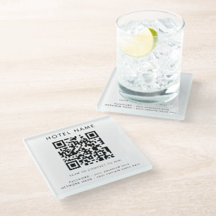 Eenvoudige WIFI details QR code Hotel naam om kleu Glazen Onderzetter