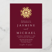 Eenvoudige wijn en goudsnowflake Weddenschap Folie Uitnodiging (Voorkant)