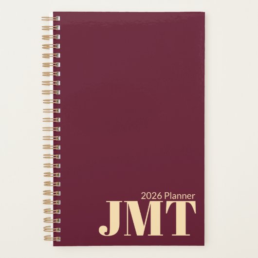 Eenvoudige wijn en perzik Monogram 2026 Planner (Voorkant)