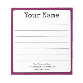 Eenvoudige wijnkleurige retro gelinieerde naamkaar notitieblok