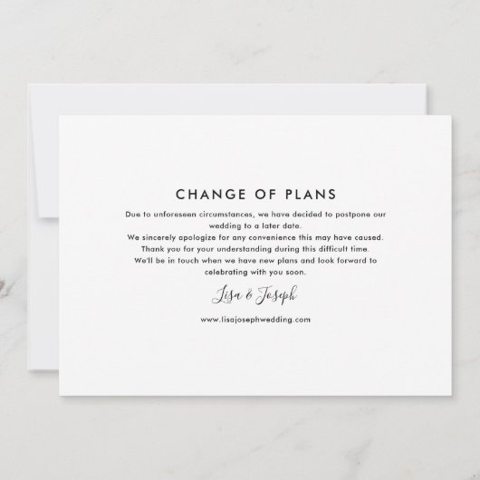 Eenvoudige wijziging van de datum uitgesteld geann save the date (Achterkant)