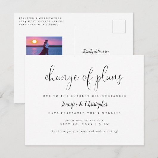 Eenvoudige wijziging van plannen Huwelijksuitstel  Uitnodiging Briefkaart (Voorkant / Achterkant)