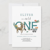 Eenvoudige Wild One Rustieke Bos Dieren 1e Verjaar Kaart (Voorkant)