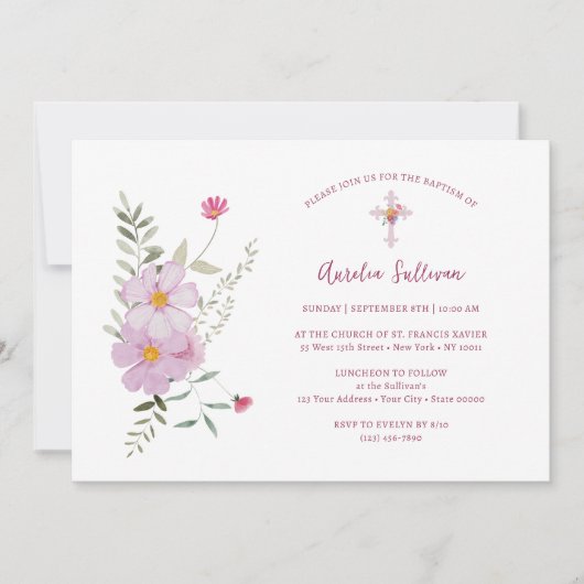 Eenvoudige Wildbloemen Boeket Doop Kaart (Voorkant)