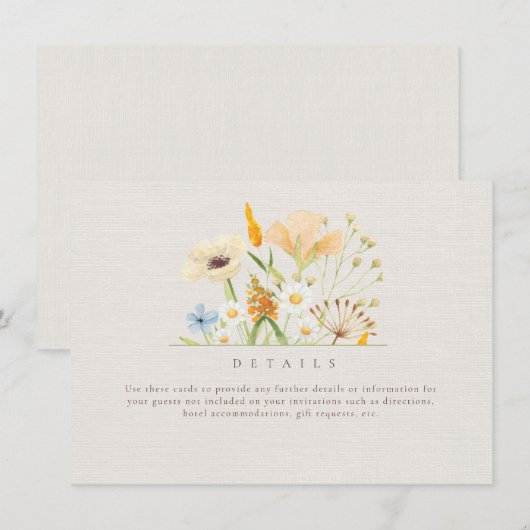 Eenvoudige Wildbloemen Botanische bruiloft - Gegev Informatiekaartje (Voorkant / Achterkant)