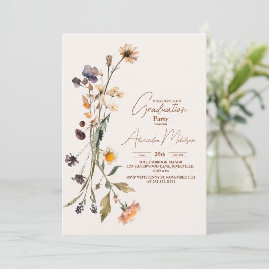 Eenvoudige Wildbloemen Botanische Tuin Afstuderen Kaart (Staand voorkant)