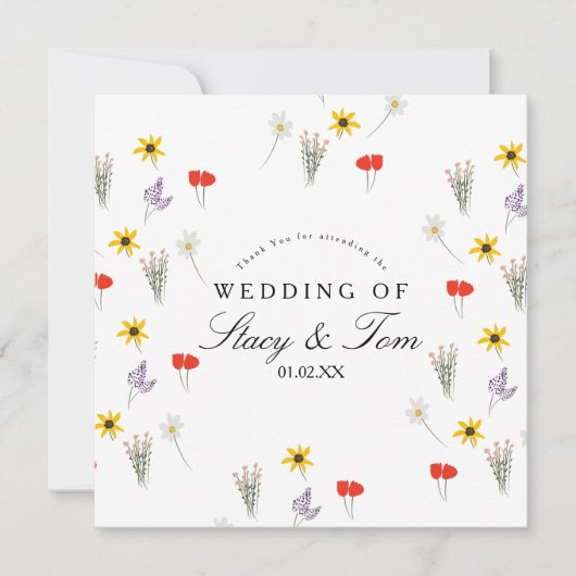 Eenvoudige Wildbloemen Hand Drawn Weduwschap Dank (Voorkant)