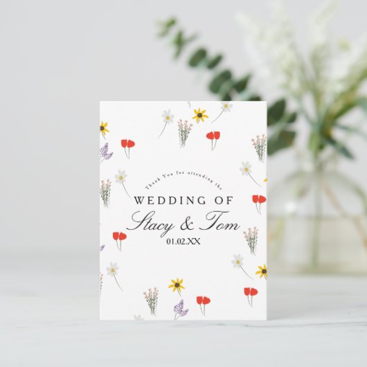 Eenvoudige Wildbloemen Hand Drawn Weduwschap Dank Briefkaart (Staand voorkant)