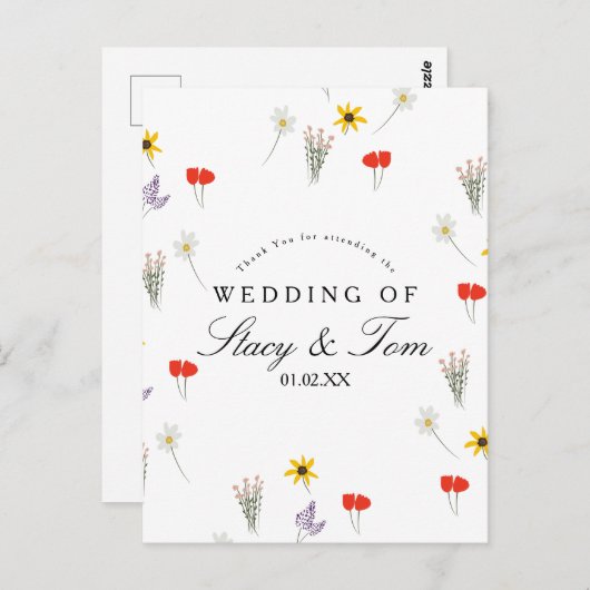 Eenvoudige Wildbloemen Hand Drawn Weduwschap Dank Briefkaart (Voorkant / Achterkant)