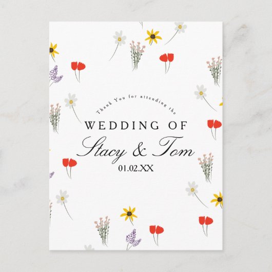 Eenvoudige Wildbloemen Hand Drawn Weduwschap Dank Briefkaart (Voorkant)