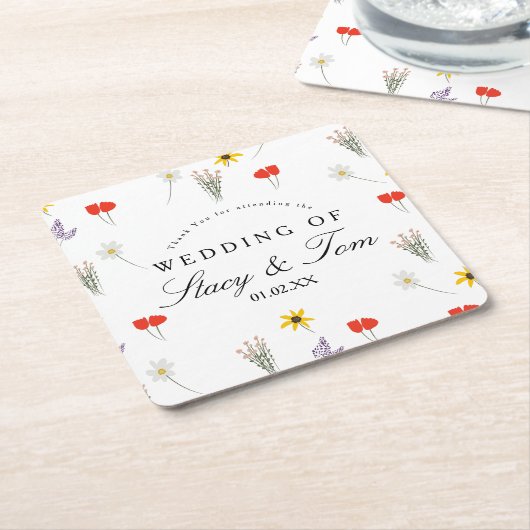 Eenvoudige Wildbloemen Hand Drawn Weduwschap Dank  Kartonnen Onderzetters (Schuin)