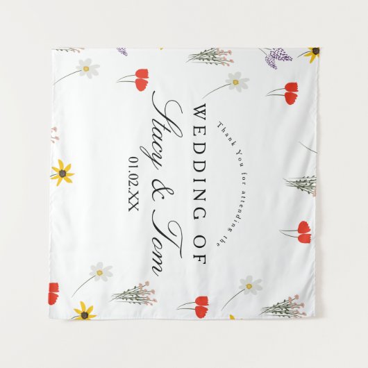 Eenvoudige Wildbloemen Hand Drawn Weduwschap Dank Wandkleed (Voorkant (horizontaal))