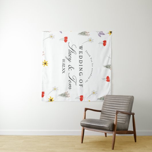 Eenvoudige Wildbloemen Hand Drawn Weduwschap Dank Wandkleed (In Situ (horizontaal))