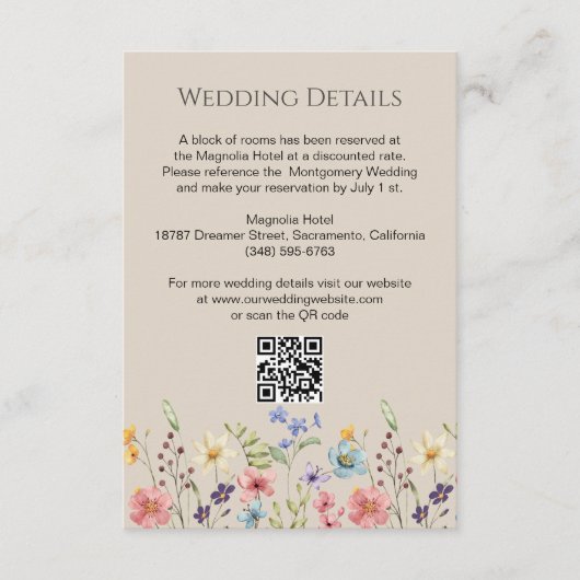 Eenvoudige Wildbloemen Tuin Bruiloft Details Informatiekaartje (Voorkant)