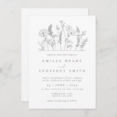 Eenvoudige Wildbloemen Tuin Lineart Bruiloft Kaart (Voorkant / Achterkant)