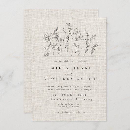 Eenvoudige Wildbloemen Tuin Minimalistische Kunst  Kaart (Voorkant / Achterkant)