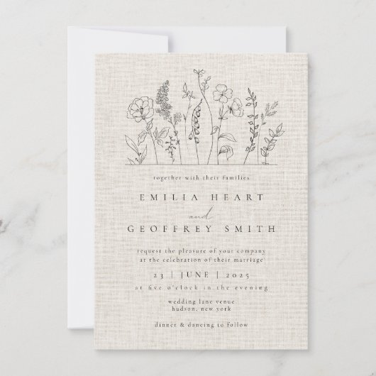 Eenvoudige Wildbloemen Tuin Minimalistische Kunst  Kaart (Voorkant)