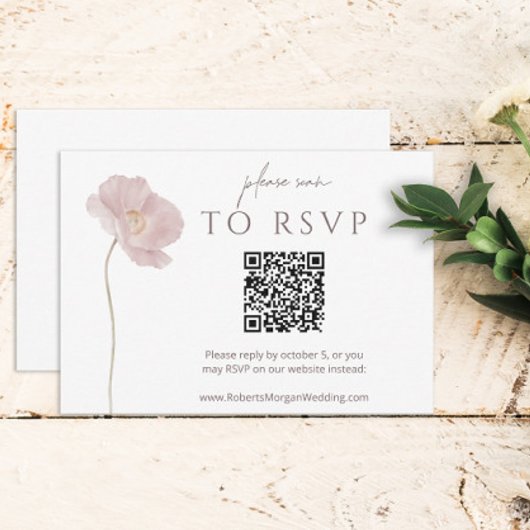 Eenvoudige wilde bloem boho bruiloft RSVP met QR-c