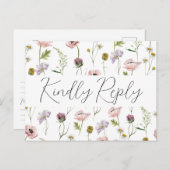 Eenvoudige wilde bloem Boho tuin bruiloft RSVP Uitnodiging Briefkaart (Voorkant / Achterkant)