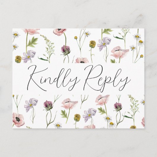 Eenvoudige wilde bloem Boho tuin bruiloft RSVP Uitnodiging Briefkaart (Voorkant)