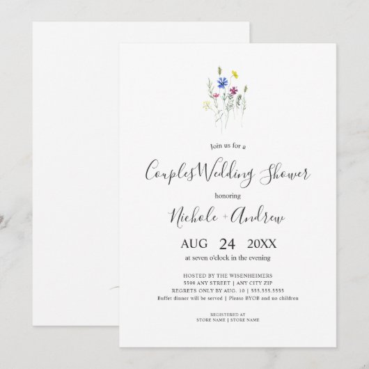 Eenvoudige wilde bloem Bouquet-stellen bruiloft Sh Kaart (Voorkant / Achterkant)