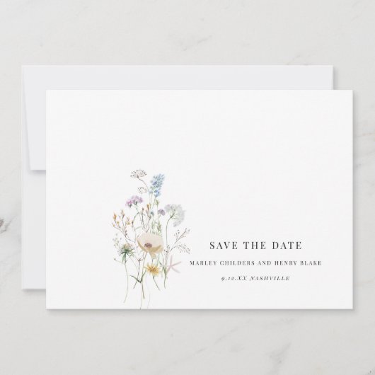 Eenvoudige Wilde Bloem Bruiloft Bloemstuk Bewaar d Save The Date (Voorkant)