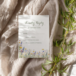 Eenvoudige Wilde Bloem Bruiloft RSVP Kaart